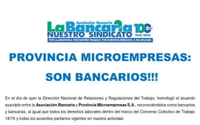 Tras acuerdo entre la empresa y el gremio, empleados de Provincia Microempresas fueron reconocidos como trabajadores bancarios