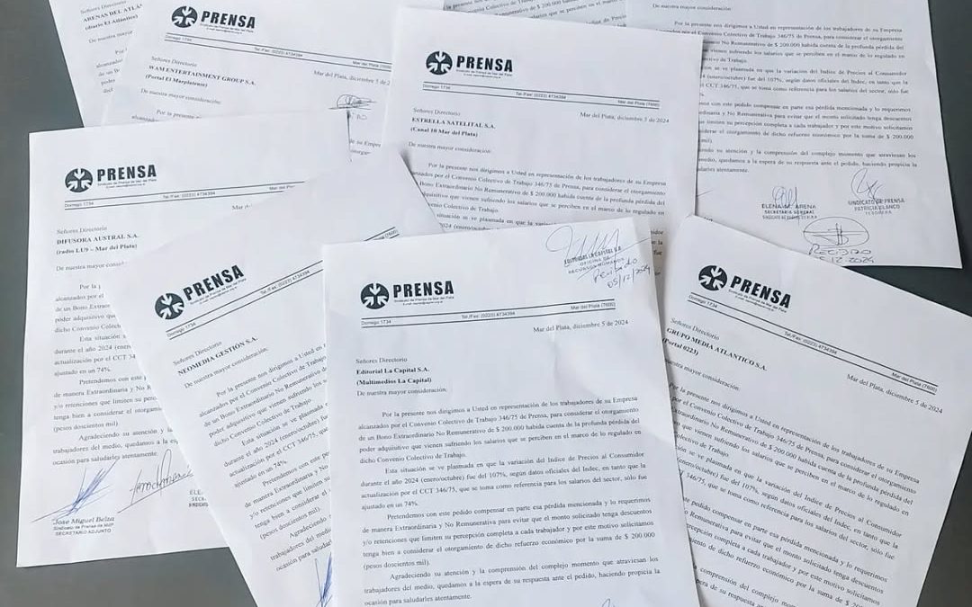 El Sindicato de Prensa presentó el pedido de un «Bono extraordinario no remunerativo» por $200.000 para sus trabajadores