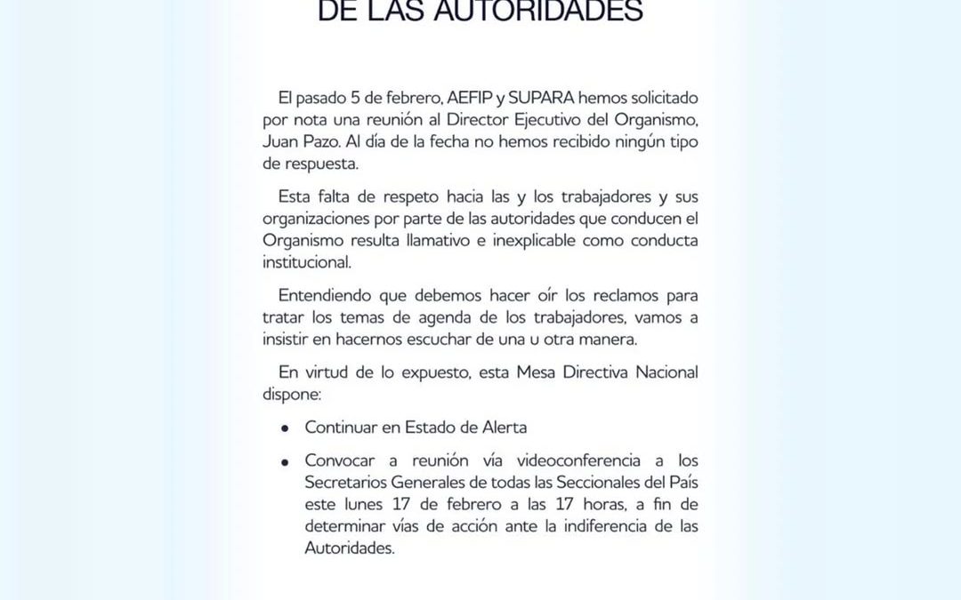 AEFIP denunció ausencia de diálogo por parte de las autoridades: «Esta falta de respeto es inexplicable como conducta institucional»