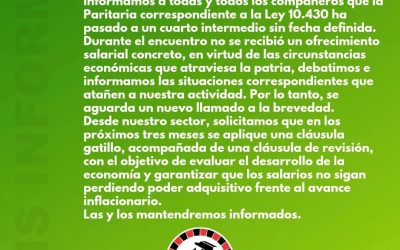 AMS Casinos informó que «la Paritaria correspondiente a la Ley 10.430 ha pasado a un cuarto intermedio sin fecha definida»