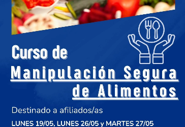 El Sindicato de Trabajadores Municipales realizará un «Curso de manipulación segura de alimentos» dictado por Antonela Ríos