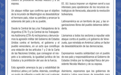 «Las CTA rechazan la invasión violenta de Estados Unidos a Venezuela»: Comunicado conjunto firmado por Yasky y «Cachorro» Godoy