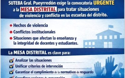 SUTEBA exigió «con carácter urgente» la convocatoria a la Mesa Distrital de tratamiento de situaciones de violencia y conflicto